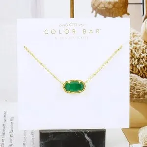 Authentic Kendra Scott Elisa Satellite Simulated Emerald Green Necklace Gold Plated