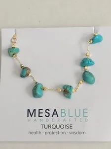 Authentic Mesa Blue Turquoise Nugget Necklace, Gold Plated Satellite Chain, NWT, 18 inches