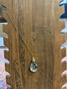 Authentic Wire Wrapped Abalone Shell Pendant With 18” Satellite Chain 18K Gold Plated ￼