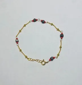 Authentic Satellite Alignments: 18K Gold Plated Sterling Silver Azabache Jet & Coral Bracelet