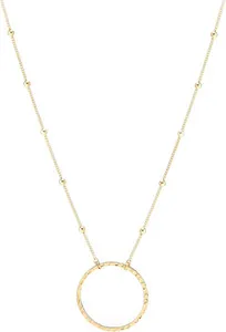 Authentic 18K Gold Plated Circle Pendant Necklace Long Satellite Beaded Chain Jewelry for