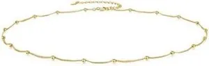 Authentic 925 Sterling Silver Gold Plated Bead Dainty Satellite Choker Necklace for Women