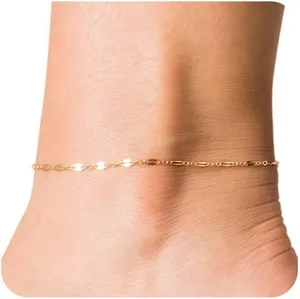 Authentic Dainty Ankle Bracelets for Women 18K Gold Plated Satellite Beaded Herringbone Li