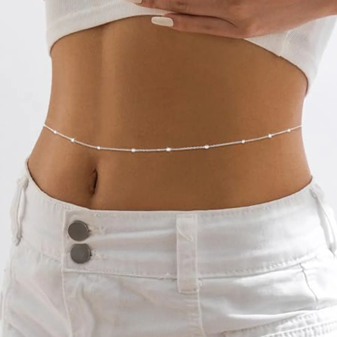 Authentic Gold Silver Beaded Waist Chain Minimalist Ball Satellite Belly Chain Summer Body Jewelry