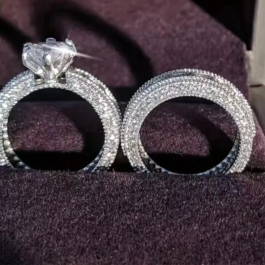 Authentic Celestial Vow Ring Set - Ethereal Zircon Bindings of Eternal Union