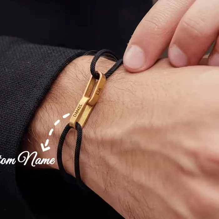 Authentic Custom Couple Bracelet with 2 Engraved Names – Adjustable Rope Friendship Bracelet for Him & Her Minimalist Matching Jewelry