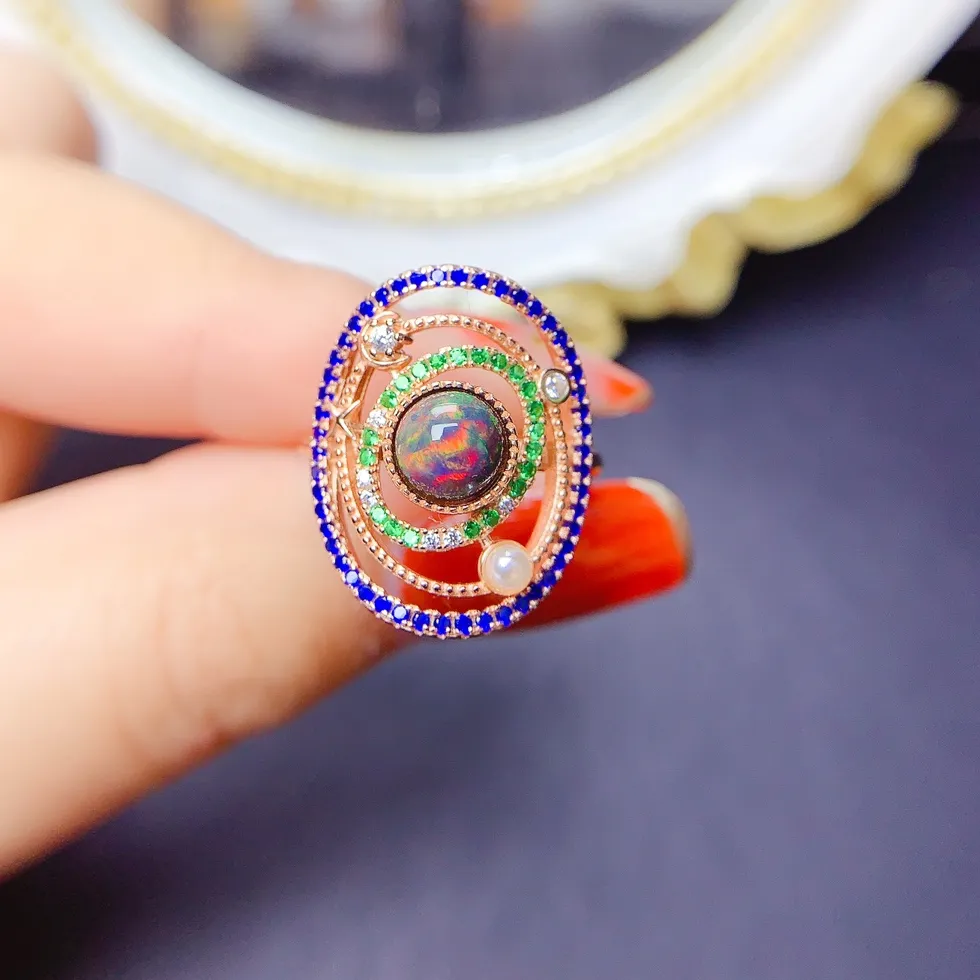 Authentic 925 Sterling Silver Opal Natural Gem Jewelry Ring Women's Luxury Women's Necklace Christmas with free shipping