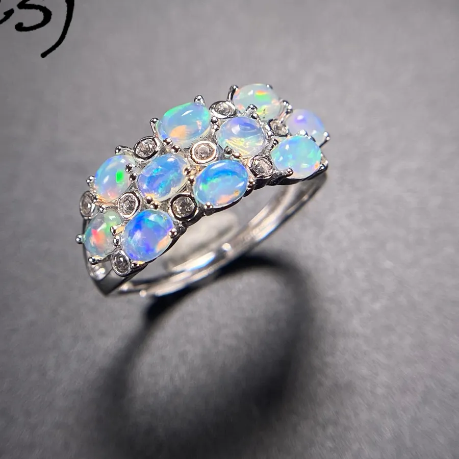 Authentic Elegant Natural White Opal Rings Sterling 925 Silver October Birthstone 3*4mm for Women Birthday Lady Wedding Party Fine Jewelry