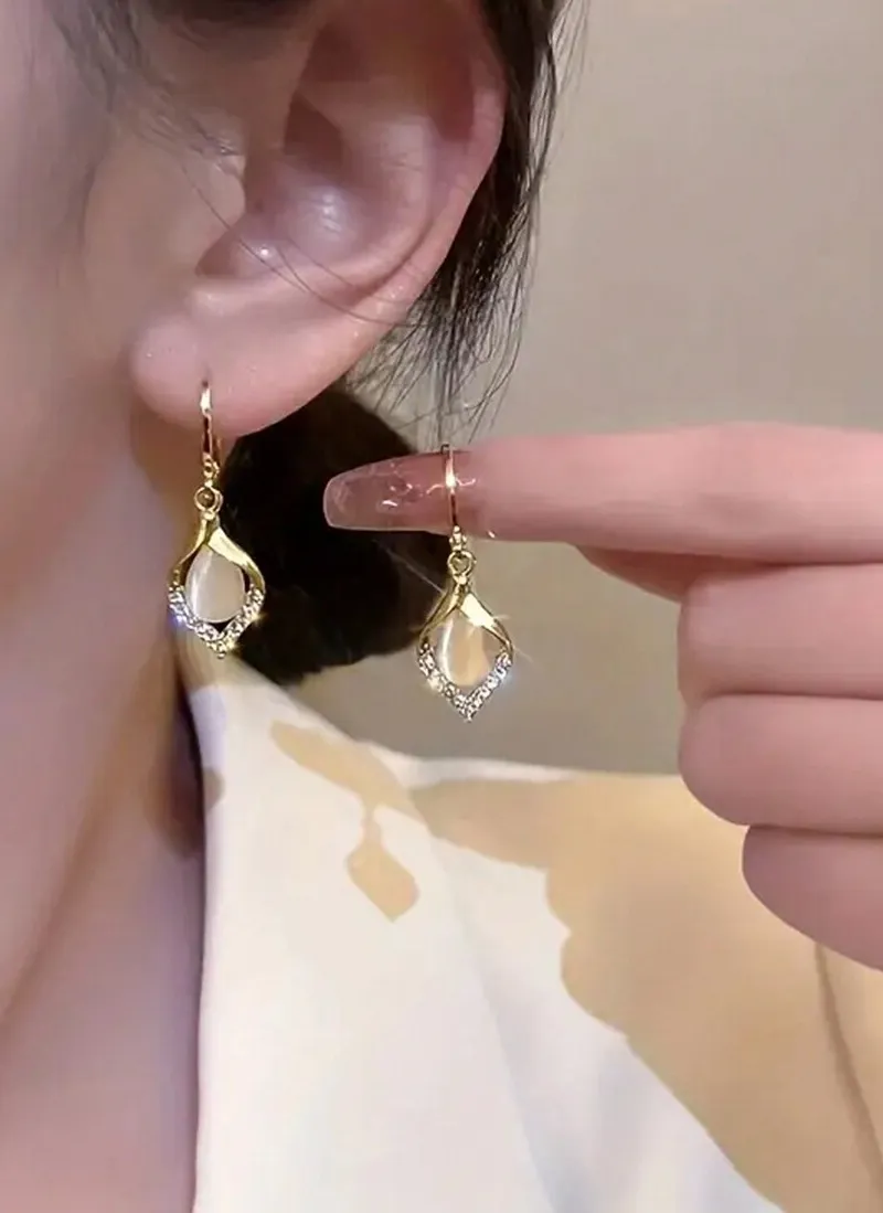 Authentic Luminous Opal Teardrop Talisman - Ethereal Intuition & Emotional Harmony Gold-Plated Earrings