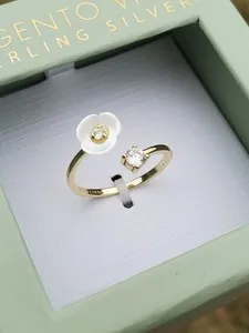 Authentic Argento Vivo Gold Plated Solid Sterling Silver MOP Flower CZ Sizable Ring ~NIB!