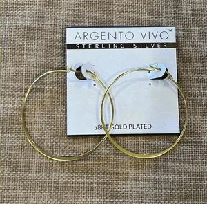 Authentic Argento Vivo Sterling Silver Flat Tapered Hoops Gold Plated