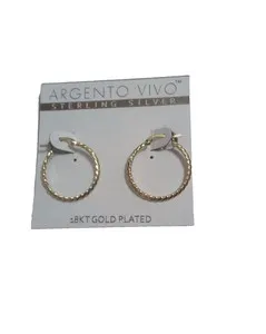 Authentic Argento Vivo Earrings Pierced Hinge Hoop Medium Rope 18K Gold Plated Sterling