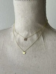 Authentic Argento Vivo 925 Silver Gold-Plated Butterfly Necklace Set – 2 Adjustable Chains