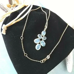 Authentic Argento Vivo Gold-Plated SS Ice Blue Chalcedony Cluster Pendant Necklace