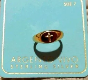 Authentic Argento Vivo Sterling Silver Gold Plated Cross Signet Ring Sz 7