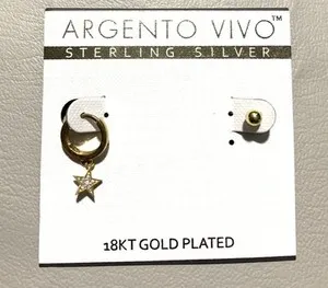 Authentic ARGENTO VIVO MISMATCHED HUGGIE STUD EARRINGS 18k Gold Plated
