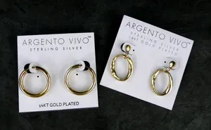 Authentic Argento Vivo 14K Gold Plated Sterling Silver Drop and Hoop Talisman Earrings