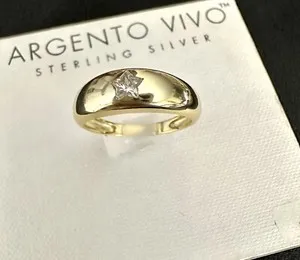Authentic Argento Vivo One Star Ring /Band size 8 Sterling Silver/Gold Plated