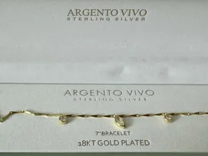Authentic ARGENTO VIVO AV 925 Sterling, NIB, 18K Gold Plated over, Clear Gemstones Station
