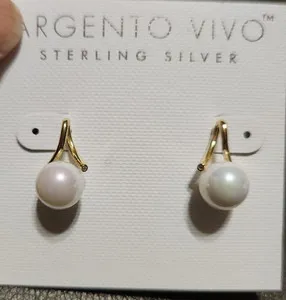 Authentic Argento Vivo Gold Plated Sterling Silver & Freshwater Pearl Earrings In Box