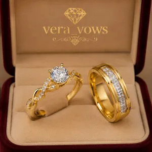 Authentic Eternal Resonance Moissanite Couple Ring Set - 14K Gold Plated Sacred Union Talisman