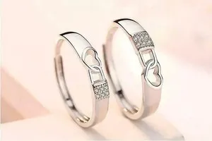 Authentic 0.80Ct Round Moissanite Couple Ring Band 14K White Gold Plated For Her / Him