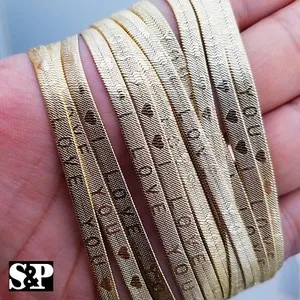 Authentic 14K GOLD PLATED "I LOVE YOU" ENGRAVED 5mm 24" HERRINGBONE COUPLE CHAIN