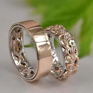 Authentic Couple Band Filigree Engagement Ring 2ct Lab-Created Moissanite Dual Gold Plated