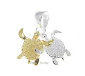 Authentic 925 YELLOW GOLD PLATED STERLING SILVER COUPLE HAWAIIAN HONU TURTLE PENDENT CHARM