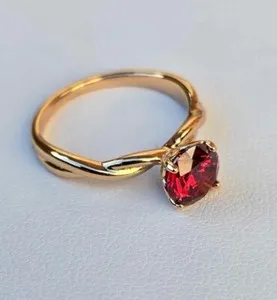Authentic 18ct rose gold plated Red solitaire Couple Ring with wedding band