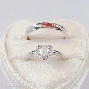 Authentic Couple Band Ring 14K White Gold Plated 2Ct Heart Cut Wedding Lab Created Diamond