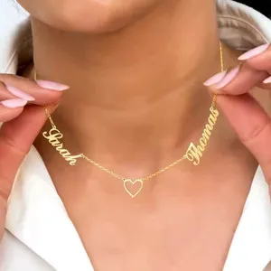 Authentic Custom Two Name Pendant Dainty Necklace 18k Gold Plated Jewelry Gifts for Couple