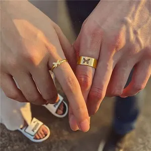 Authentic Metamorphosis of the Soul - Eternal Butterfly Love Couple Ring Set in 14K Gold