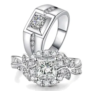 Authentic Eternal Vows Twin Flame Matching Rings - 10Kt White Gold Plated Crystal Zirconia Sacred Union Talisman