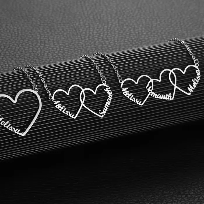 Authentic Custom Interlocking Heart Name Necklace Personalized 1/2/3 Names Pendant Couple Family Jewelry Women Mom