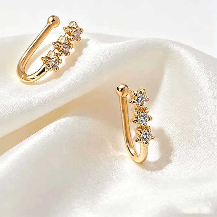 Authentic Elegant Non Pierced Nose Bone Hanging Ring, 3-Segment CZ Heart Nose Clip Jewelry for Female Lover & Mom
