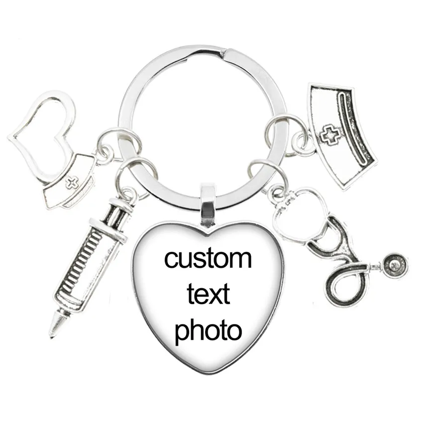 Authentic Personalized Custom Pendant One Side Peach Heart Keychain Glass Pendants Mum Dad Baby Grandpa Parents Custom Gifts