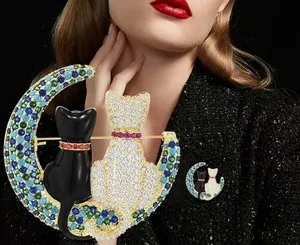 Authentic Feline Lunar Bond Talisman - Eternal Love and Intuitive Grace Gold Plated Brooch