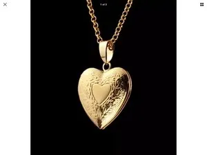 Authentic Gold Plated Heart Locket Pendant Necklace Photo 22" Link Chain