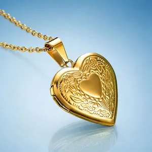 Authentic 18K Gold Plated Heart Shaped Locket Pendant Necklace Engraved