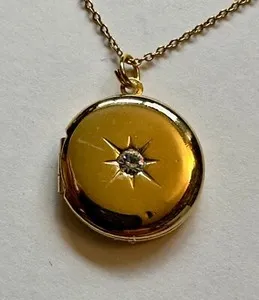 Authentic Round locket with crystal gold plated pendant 3/4 of l" necklace 18" gold plated