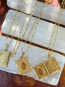 Authentic 18K Gold Plated Book Locket Necklace 18" Chain Large Photo Locket Vintage Style