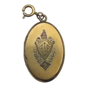 Authentic 1938 Vintage Gold Plated Oval Locket "BTF" Monogram – Young Man + Red Tractor