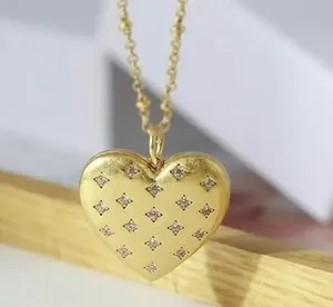 Authentic 2.0Ct Round Cut Moissanite Heart Locket Pendant Valentine 14k Yellow Gold Plated