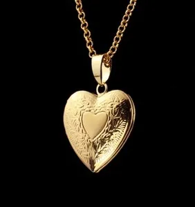 Authentic 18K Gold Plated Heart Locket Pendant Necklace Photo 22" Link Chain