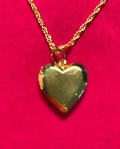 Authentic 14 KT GOLD PLATED HEART LOCKET PHOTO PENDANT W/14KT GOLD PLATED 20" ROPE CHAIN