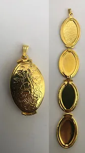 Authentic vintage type antiques gold plated four photo locket for necklace fob chain