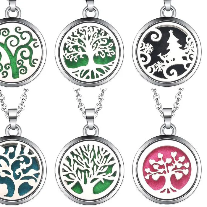Authentic Tree Of Life Aroma Box Necklace Magnetic Aromatherapy Essential Oil Diffuser Perfume Box Locket Pendant Jewelry