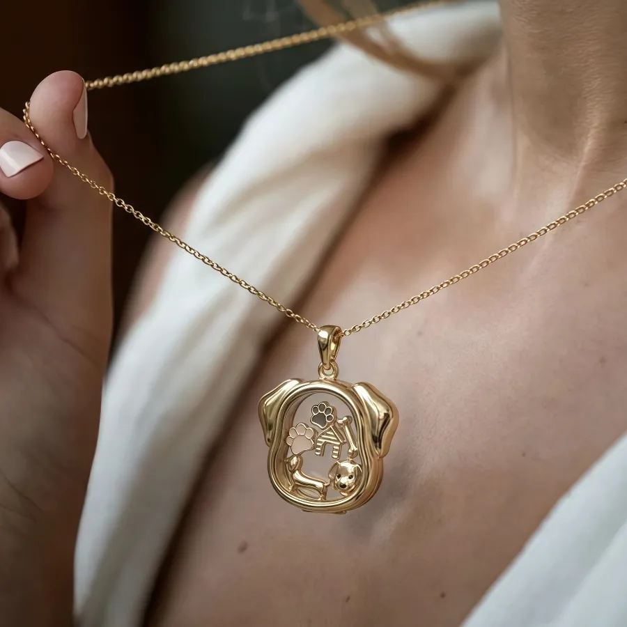 Authentic Cute Dog Openable Glass Locket Necklace DIY Pet Box Pendant Clavicle Chain Jewelry Accessories For Women
