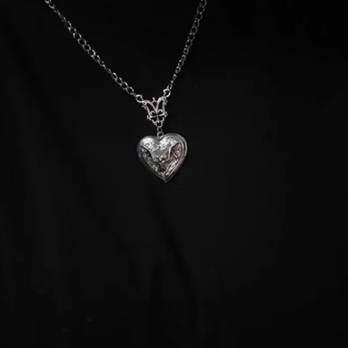 Authentic Vampire Bat Necklace, Heart Locket, Gothic Jewelry, Bat, Silver Necklace, Bat Jewelry, Locket Necklace